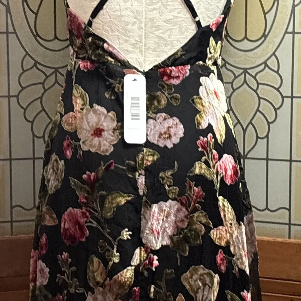 Olia Adjustable Strap Velvet Floral Burnout Whimsigoth Fairy Maxi Dress Size M - Picture 7 of 16